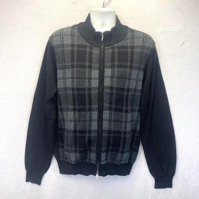 Suéter Lyle & Scott Para Hombre Mediano Negro Gris Cremallera Completa Cárdigan Bombardero a Cuadros Foto 1 de 4