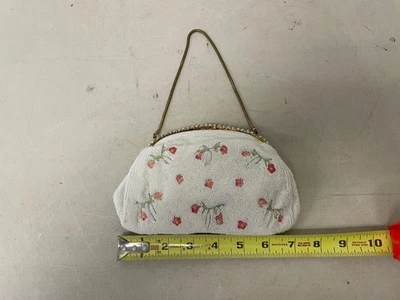 Vintage Chunn Ivory Pastel Flowers Beaded Purse Wedding Handmade France - Image 1 of 4