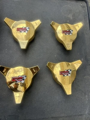 Dayton Wire Wheels U6390 Gold Center Caps Right and Left Lot Of 4 - Image 1 of 4