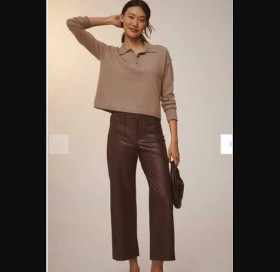 New 24P Maeve Anthropologie The Colette faux-leather crop wide-leg pants - Image 1 of 4