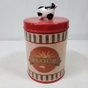 Vintage Farmhouse Flour Canister 6.5x4.5 Inch Ceramic w/ Cow Top Handle - Picture 1 of 8