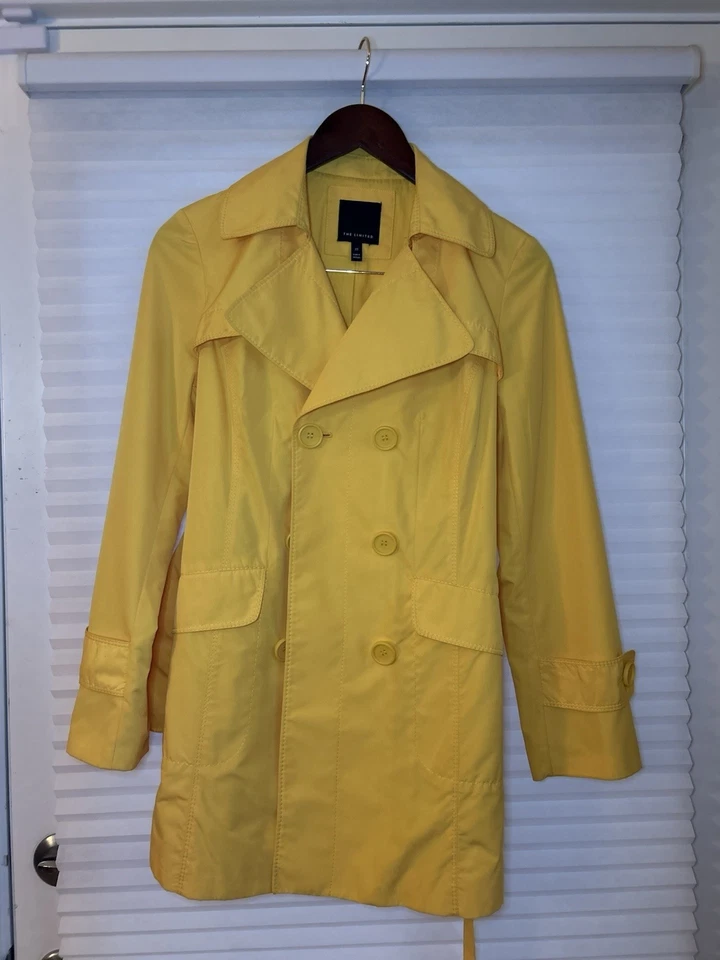Chaqueta gabardina amarilla para mujer The Limited extra pequeña XS con cinturón Foto 1 de 4