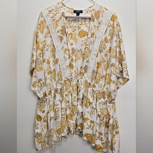 TORRID Ruffle Kimono Top Sz 00 12 14 Yellow Floral Boho Bohemian - Picture 1 of 9