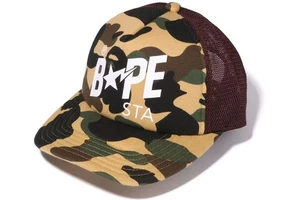 Gorra de malla A Bathing Ape 1st Camo BAPE Sta amarillo blanco logotipo marrón Japón - Imagen 1 de 14
