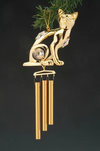 Kitty Cat FIGURINE - ORNAMENT WIND CHIME 24KT GOLD PLATED WITH AUSTRIAN CRYSTALS - Picture 1 of 1