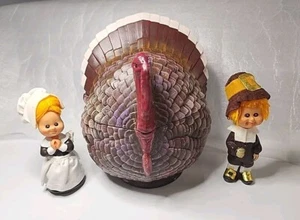Vintage Hand Painted Ceramic Turkey Candy Cookie Jar 7" Thanksgiving Pilgrim - Picture 1 of 11