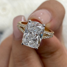 3.4Ctw Elongated Cushion Moissanite Split Wedding Ring 14K Multitone Gold Plated