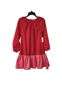 LDT Womens Shift Dress Ruffle Hem Unlined Button Closure Pockets $169 - Picture 1 of 4