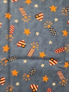 Cotton Fabric VIP Dream Spinners Cranston 44" X 48" USA Flag Hearts Blue - Picture 1 of 7