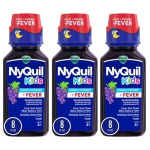 Vicks NyQuil Kids' Cough & Cold + Fever Liquid Grape 8oz Lot of 3 - Picture 1 of 4