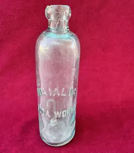 ANTIGUA Botella de Vidrio Hutchison Hawaii "WAIALUA SODA WORKS" BLOB HUTCH - Imagen 1 de 24