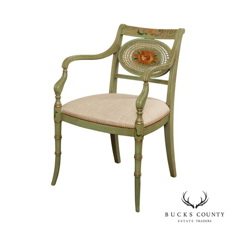 English Regency Style Cane Back Green-Painted Armchair Cover