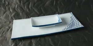 Schönes altes japanisches handbemaltes Kutani blau & weiß signiertes Sushi Set - Bild 1 von 5