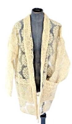 Cárdigan Topshop Encaje Top Cubrir Marfil Girasoles Bolsillos Transparente Talla UK 10 Foto 1 de 4