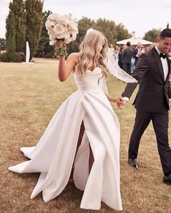 Chic Clean Wedding Dress Bridal Gown 2-28W Plus size White Ivory Slit Buttons - Picture 1 of 9
