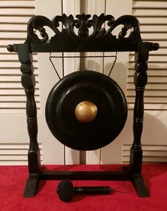 Gong Metal Gamelan Java Bali With Boss Nipple And Mallet. Black wood frame - Picture 1 of 11