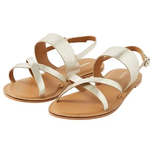 Monsoon Sandals Silver Leather X Cross Over Lagenlook Bohemian UK 7 US 9 BNWT - Picture 1 of 13