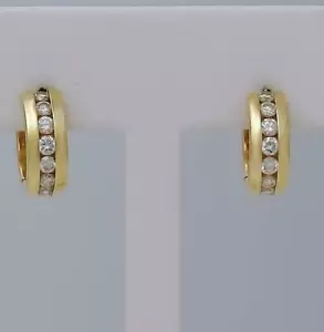 0.40Ct Round Cut Lab Created Diamond Hoop/Huggie Earrings 14K Yellow Gold Finish - Picture 1 of 3