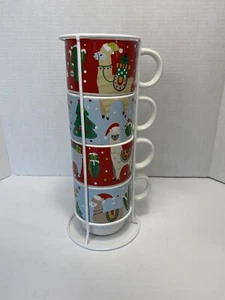 Signature Housewares Steingut Turm Kaffeetassen stapelbar Weihnachten Lama Becher - Bild 1 von 4