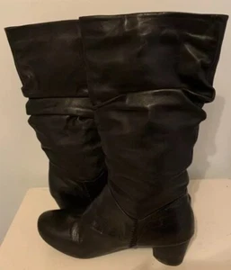 Piu Di Servas Vintage Mid Calf Boots Slouchy Black Soft Leather Women's Size 40 - Picture 1 of 8