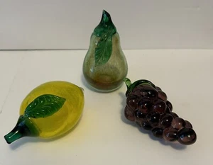 3er Set handgeblasene Kunst Glas Murano Stil Obst Zitrone Traube Birne Top Zustand - Bild 1 von 8