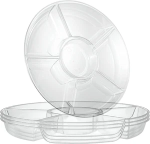 6 Sectional round Plastic Serving Tray/Platters Clear Pack of 2 - Picture 1 of 8