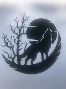 Wolf And Moon Laser Cut Metal Wall Art 