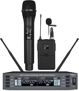 Vocal Wireless Microphone, HIBERR Dual Channel UHF Wireless Mic 2x60 Adjustable - Picture 1 of 9