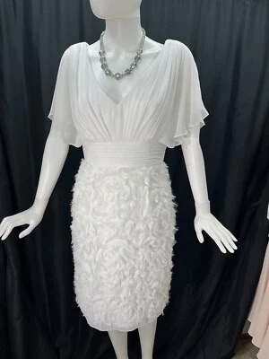 JS Collections White Flutter Sleeve Chiffon Petal Bottom Event Dress Size 6 - Image 1 of 4