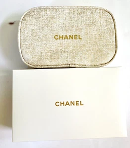 CHANEL Beaute Cosmetic Makeup Bag Pouch Clutch Sparkling WHITE CREAM GOLD 2023 - Picture 1 of 8