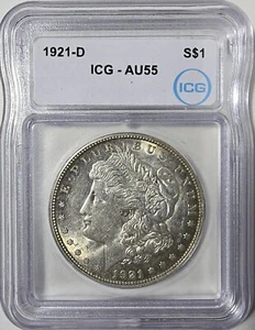 1921 D $1 Morgan Silver Dollar AU 55 - Picture 1 of 2