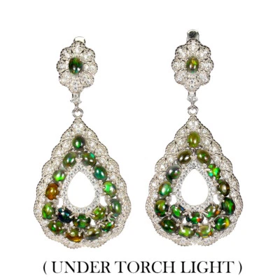 Pendientes de plata de ley 925 ovalados ópalo negro piedras preciosas naturales joyería Foto 1 de 4