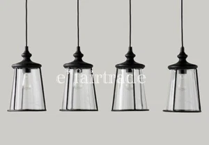 NEW IN BOX Pottery Barn Regan Linear Framed Recycled Glass 4-Light Pendant~Black - Picture 1 of 1