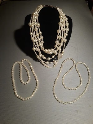 3 zara白色人造珍珠项链珠宝多股 — 第 1/4 张图片