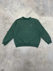 Vintage 90s Y2K Nike Swoosh Logo Crewneck Sweatshirt L Faded Forest Green Worn - Bild 1 von 12