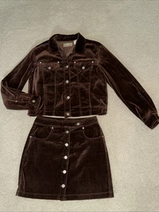 Vintage Liz Claiborne Lizwear marrón terciopelo talla M chaqueta y falda 8 Petite conjunto - Imagen 1 de 13