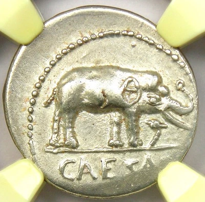Julius Caesar AR Denarius Silver Elephant Roman Coin 49 BC - NGC Choice XF (EF) - Image 1 of 4