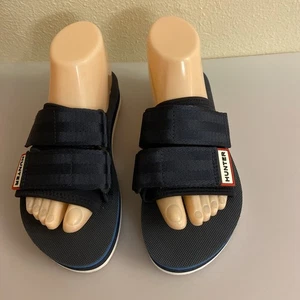 NWOT Hunter Women platform Sandals Adjustable Straps Navy With White Soles 6 - Picture 1 of 12