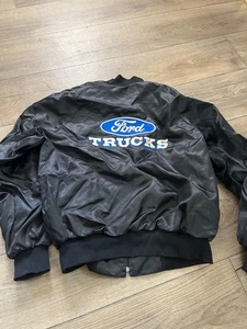 VTG Ford Trucks Men's Black Satin Bomber Jacket Size Large - Picture 1 of 11