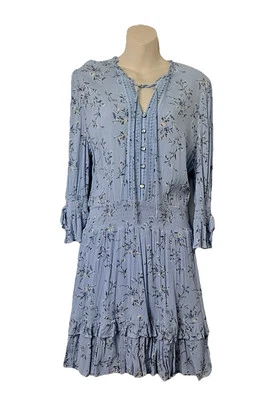AMERICAN RAG LIGHT BLUE FLORAL PRINT V-NECK DRESS, SIZE M - Image 1 of 4