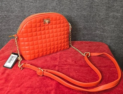 Bebe Crossbody Quilted Gold Chain Strap Turn Lock Red Orange Handbag Purse NWT - Image 1 of 4