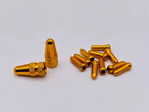 Goldlegierung Seilzug Bremsschaltung Crimps Spitzen + 2 Presta Ventilkappen MTB Rennräder - Bild 1 von 7