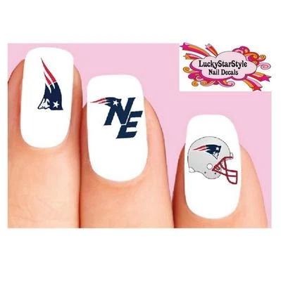 HANDMADE Waterslide Nail Decals Set of 20 - New England Patriots Football Assorted