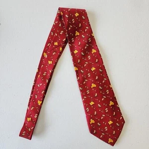 Corbata Salvatore Ferragamo Hombre 100% Seda Rojo Sol Leopardos Ranas Hojas Italia - Imagen 1 de 6