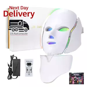 7 Color LED Light Therapy Rejuvenation Face and Neck Mask Facial Skin Care Gift - Picture 1 of 5