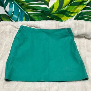 $345 Diane Von Furstenberg 8 Green “Bright Peacock” Jay Suede City Mini Skirt - Picture 1 of 9