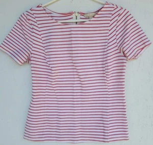 Banana Republic Women's Top Size 2 Fitted T-Shirt Red Stripes Short Sleeve Knit - Picture 1 of 7