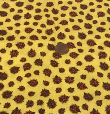 Red & Black Ladybugs on Yellow * Stof Fabrics * 100% Quality Cotton * 8" x 21" - Image 1 of 3