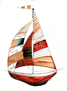 Contemporary Metal Wall Art Decor Sculpture Sailing Boats At Sea 23" Orange new - Picture 1 of 8