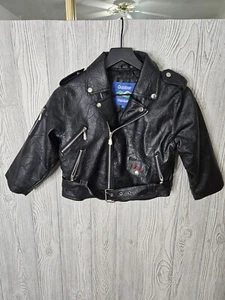Outdoor Habitat Boys Black Leather Jacket Size 7T USA Eagle Zip Buckle - Picture 1 of 5
